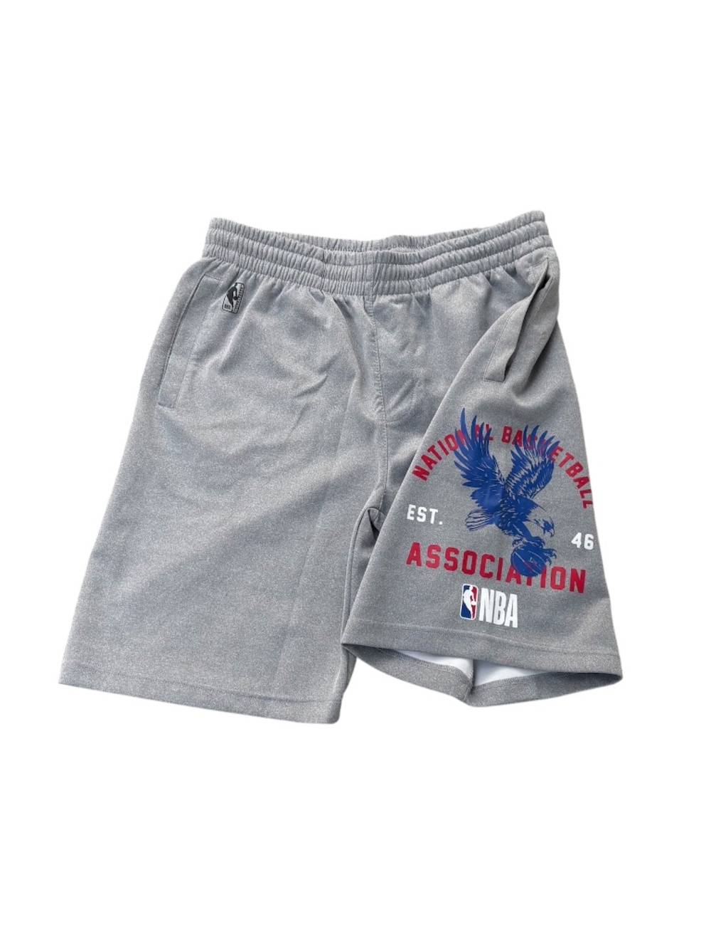 NBA Men’s Gray Logo Basketball Shorts Large Elastic Waist Drawstring Gym